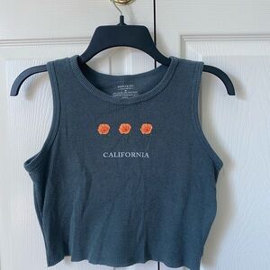 Trendy Dark Teal Tank Top with Orange Floral Design